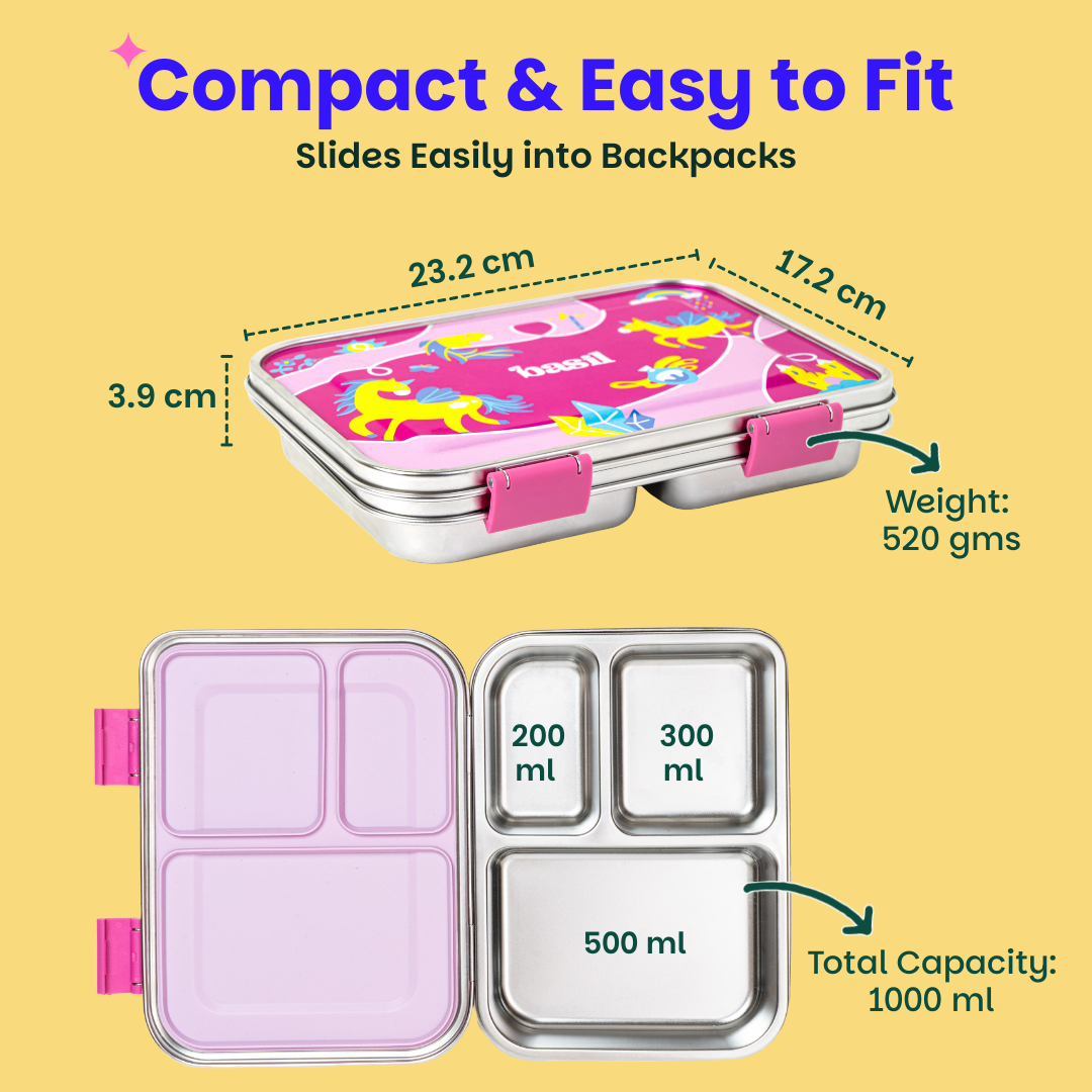 3 Compartment easy open-close Lunchbox - Pixie Dash