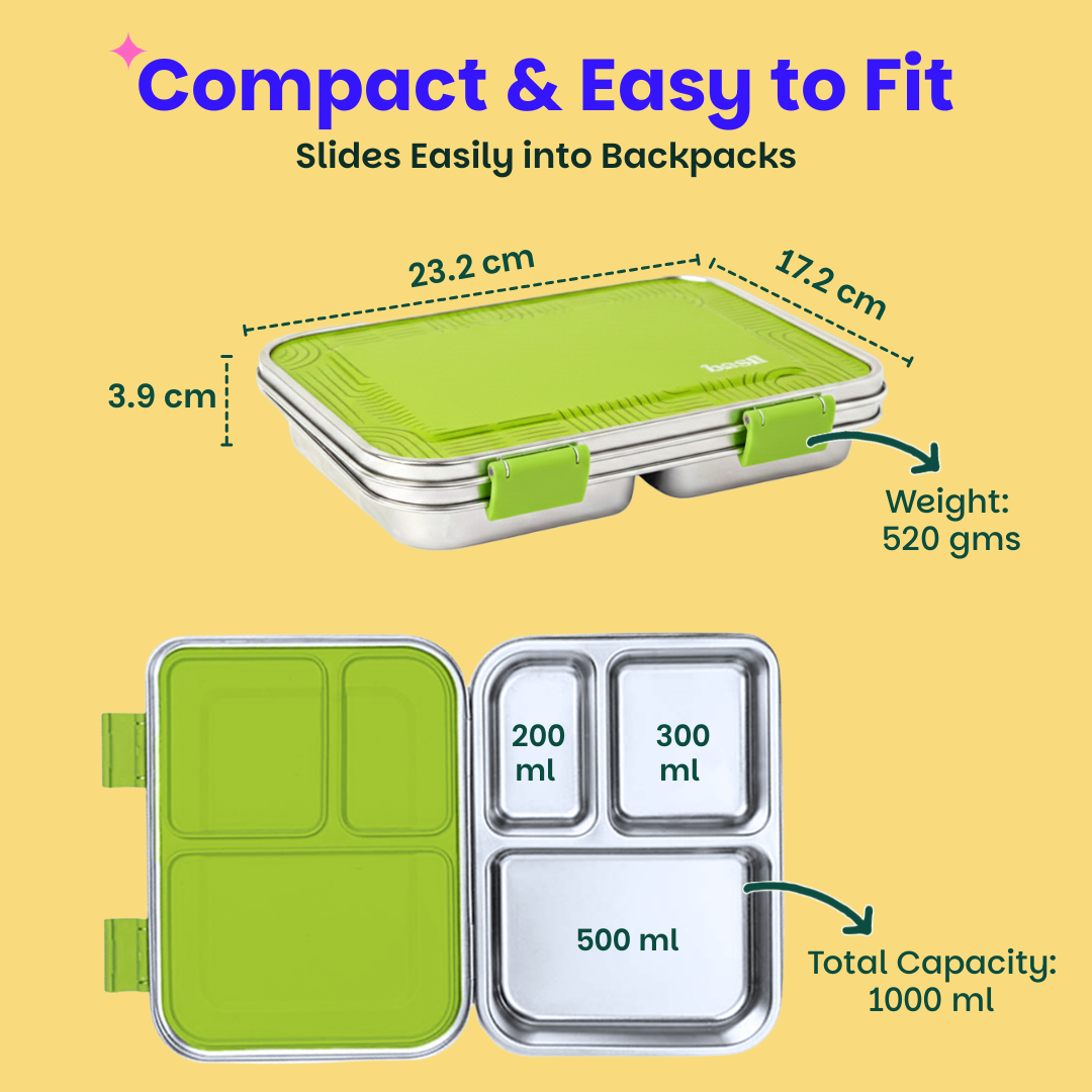 3 Compartment easy open-close Lunchbox - Matcha