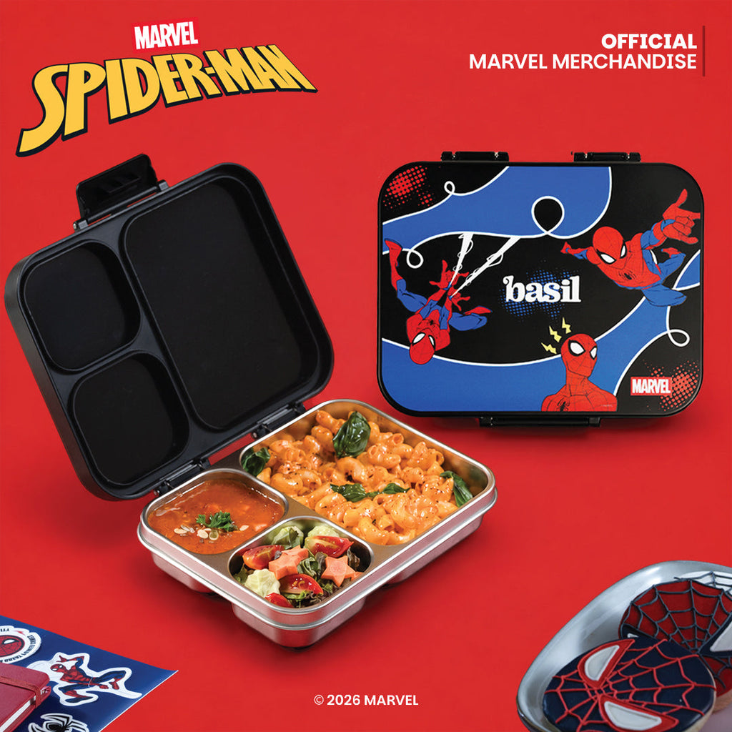 3 Compartment Stainless Steel Lunchbox with Plastic Lid - Sling Strike