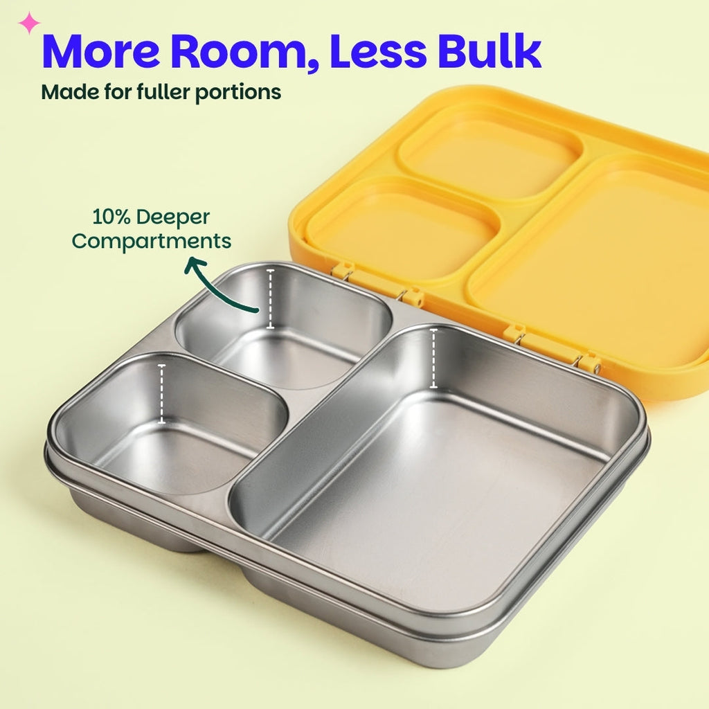 3 Compartment Stainless Steel Lunchbox with Plastic Lid - Kitty Party