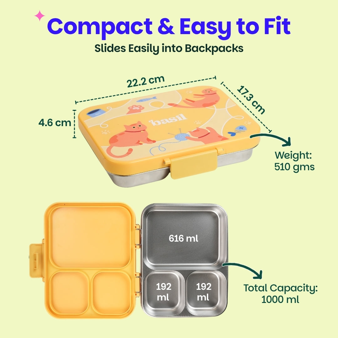 3 Compartment Stainless Steel Lunchbox with Plastic Lid - Kitty Party