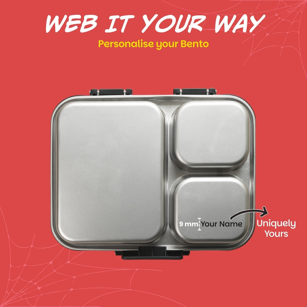 3 Compartment Stainless Steel Lunchbox with Plastic Lid - Sling Strike