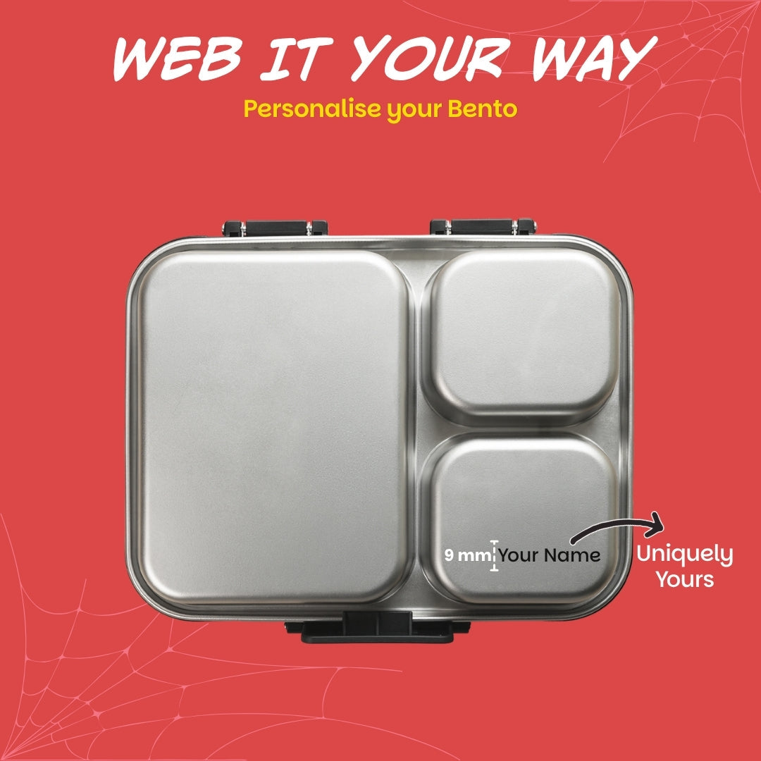 3 Compartment Stainless Steel Lunchbox with Plastic Lid - Sling Strike