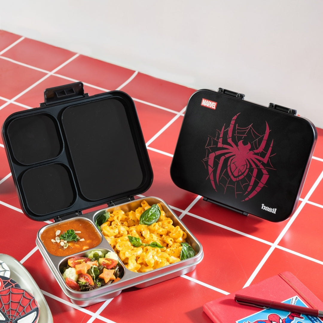 3 Compartment Stainless Steel Lunchbox with Plastic Lid - Phantom Web