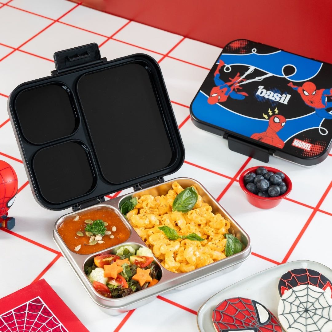 3 Compartment Stainless Steel Lunchbox with Plastic Lid - Sling Strike