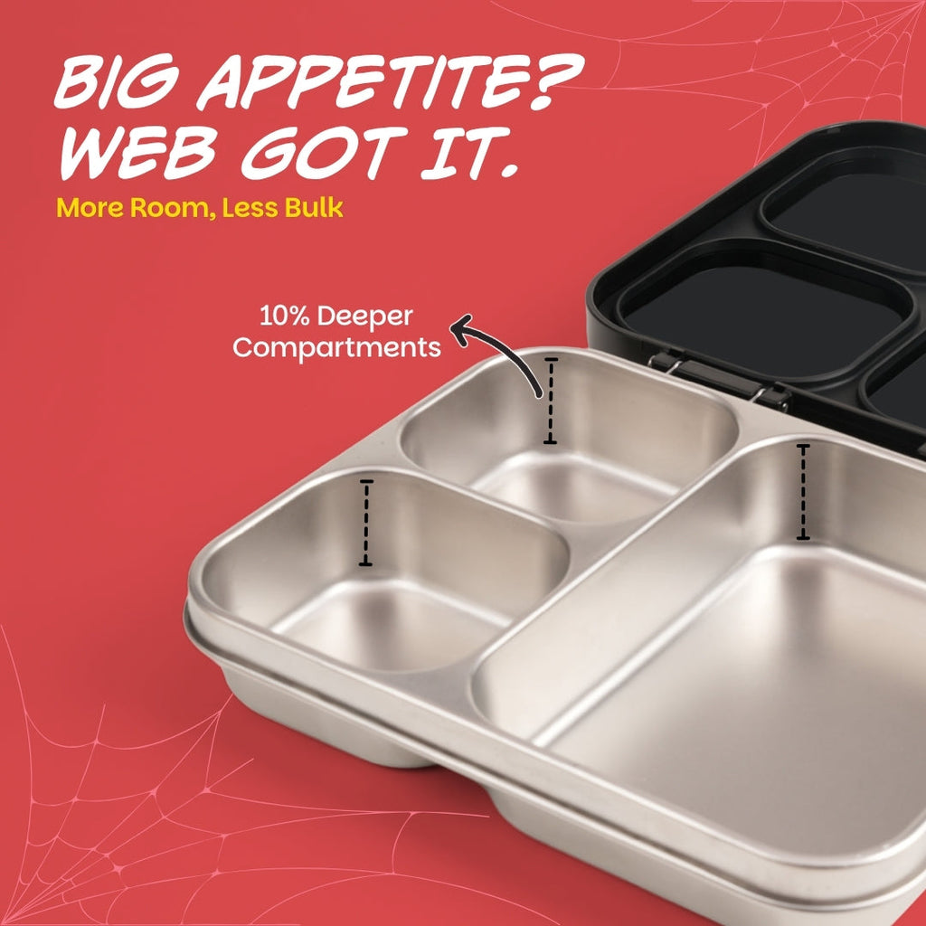 3 Compartment Stainless Steel Lunchbox with Plastic Lid - Sling Strike