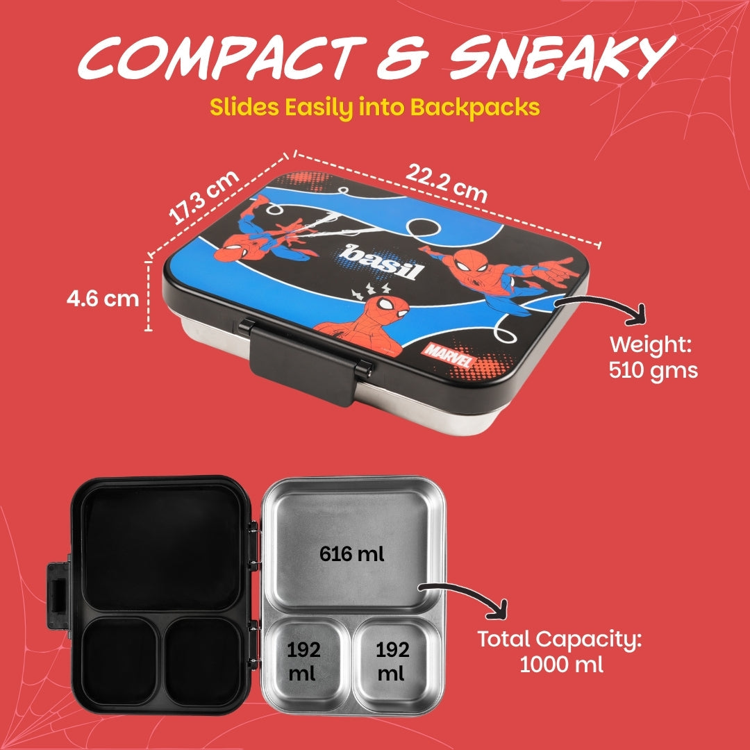 3 Compartment Stainless Steel Lunchbox with Plastic Lid - Sling Strike