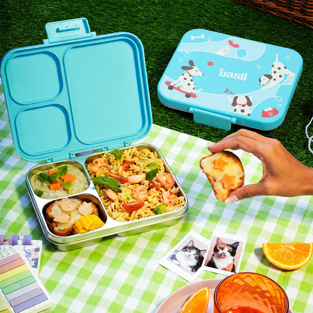 3 Compartment Stainless Steel Lunchbox with Plastic Lid - Wiggly Woof