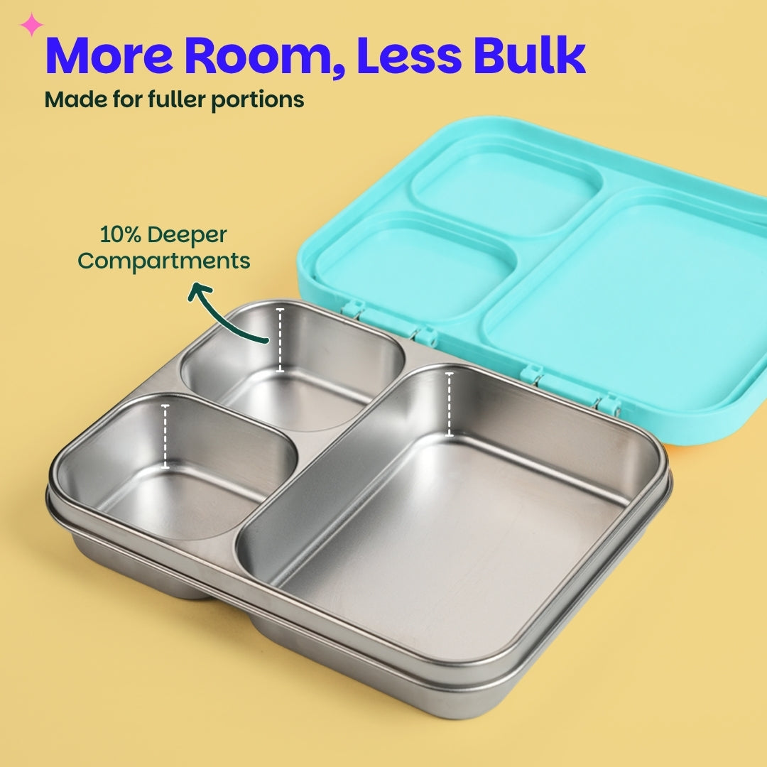 3 Compartment Stainless Steel Lunchbox with Plastic Lid - Wiggly Woof