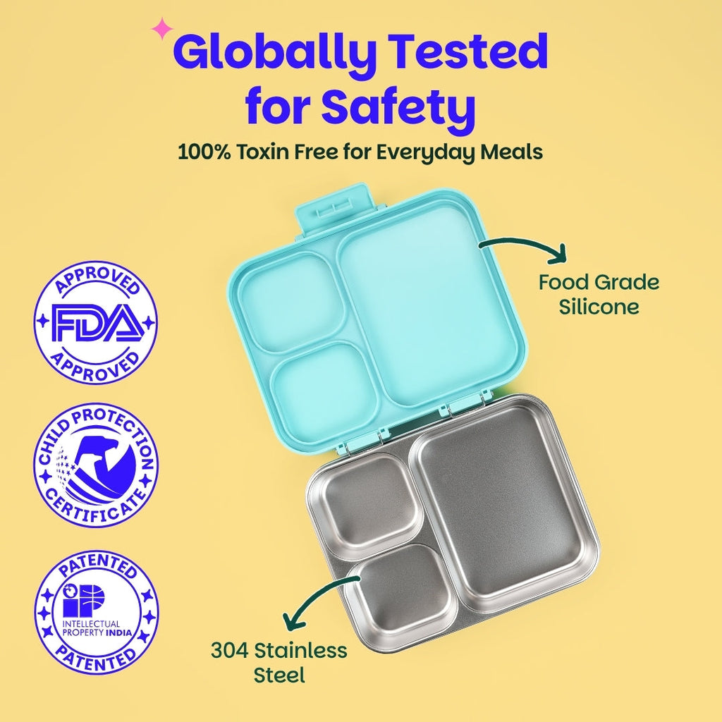 3 Compartment Stainless Steel Lunchbox with Plastic Lid - Wiggly Woof