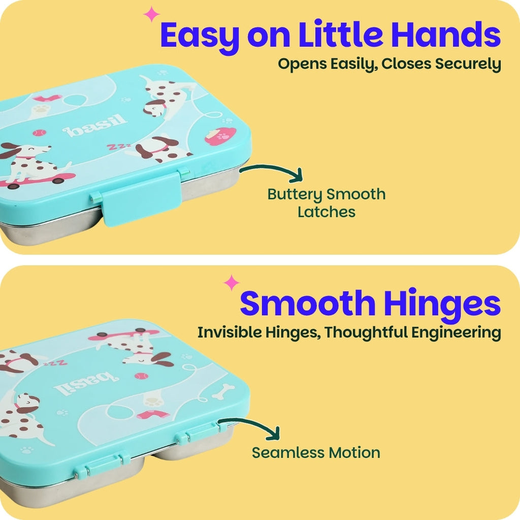 3 Compartment Stainless Steel Lunchbox with Plastic Lid - Wiggly Woof