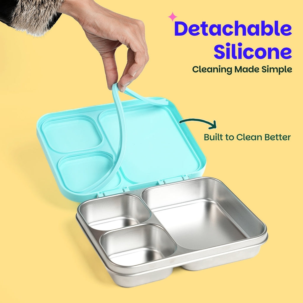 3 Compartment Stainless Steel Lunchbox with Plastic Lid - Wiggly Woof