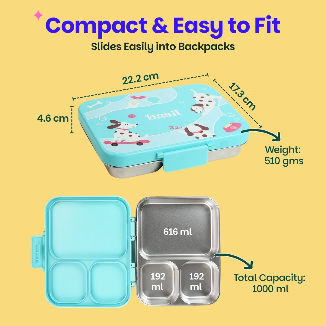 3 Compartment Stainless Steel Lunchbox with Plastic Lid - Wiggly Woof