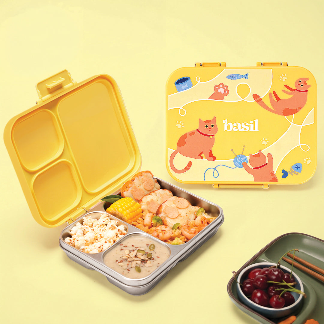 3 Compartment Stainless Steel Lunchbox with Plastic Lid - Kitty Party
