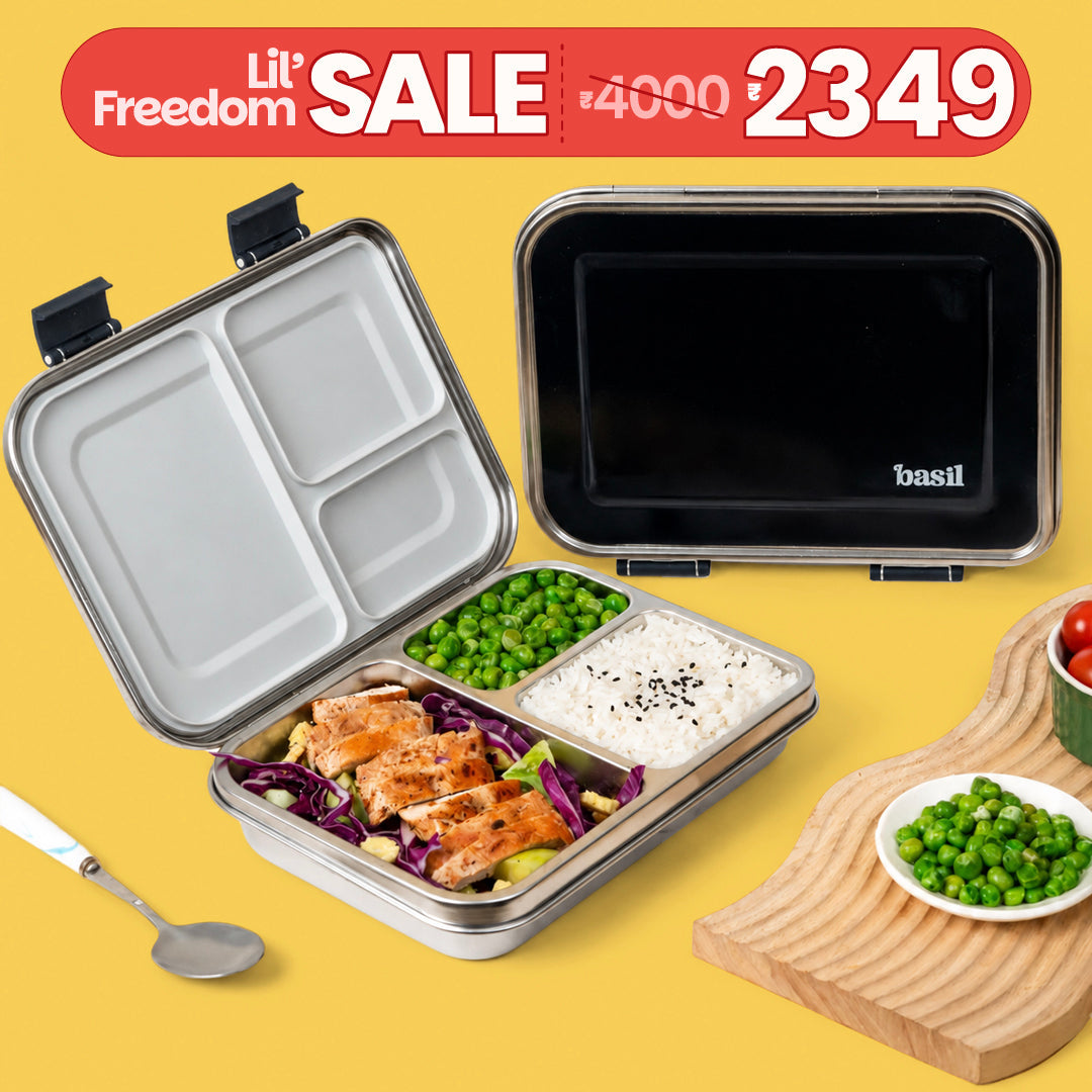 3 Compartment easy open-close Lunchbox - Black
